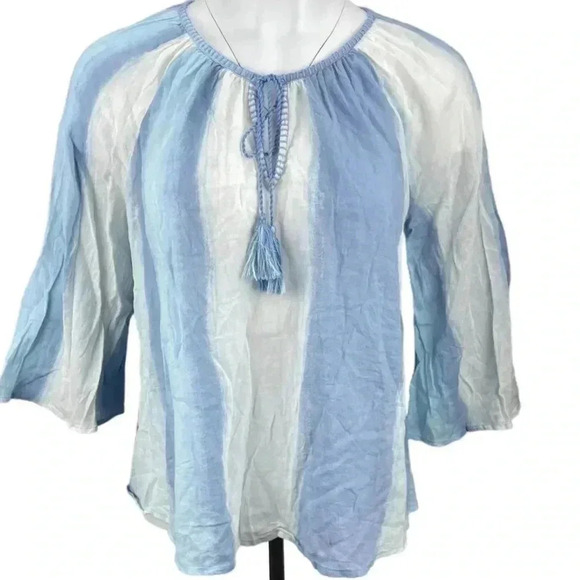 Aerie ombré blue tassel tie front 3/4 sleeve boho blouse - Picture 1 of 5